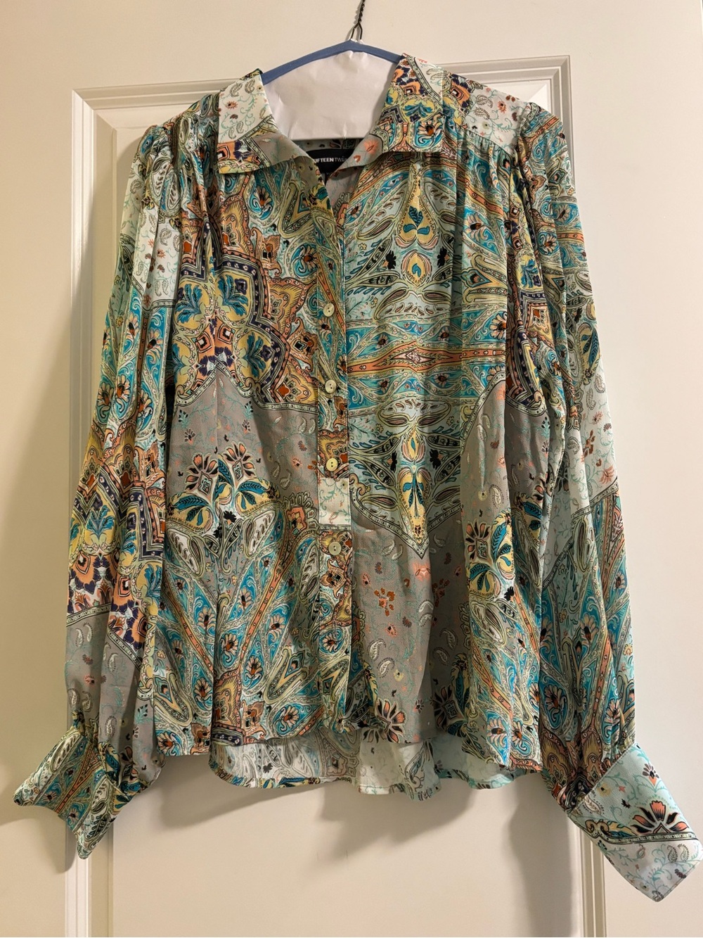 Fifteen Twenty Paisley Button-Up Blouse in Teal, Gray, Gold